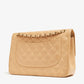 Caviar Quilted Medium Double Flap Beige