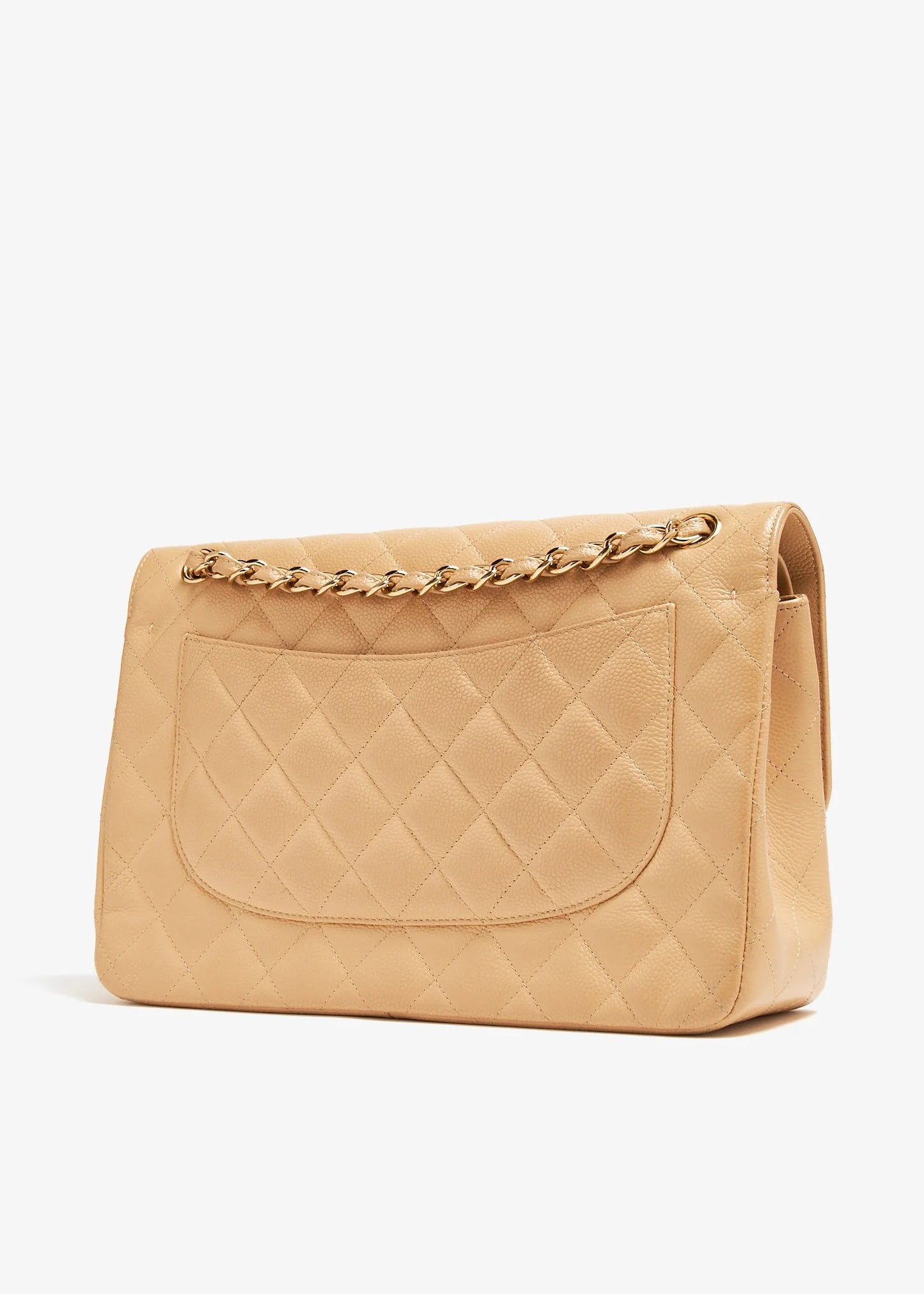Caviar Quilted Medium Double Flap Beige