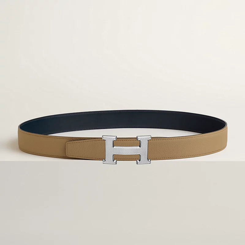 H Guillochee Belt Buckle & Reversible Leather Strap 32 MM