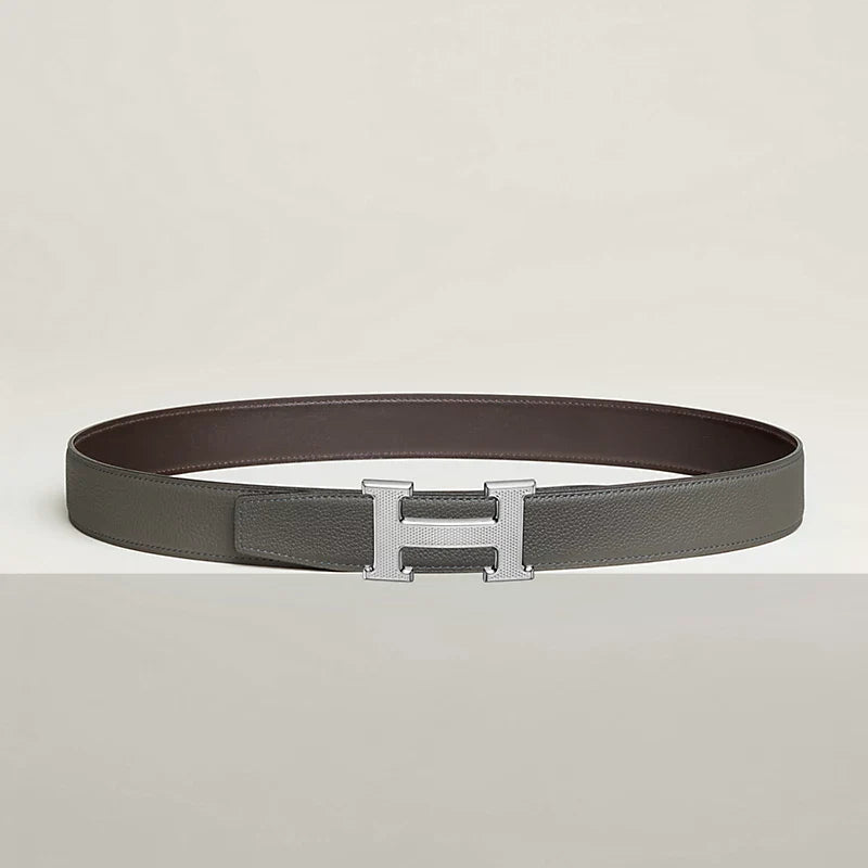 H Guillochee Belt Buckle & Reversible Leather Strap 32 MM