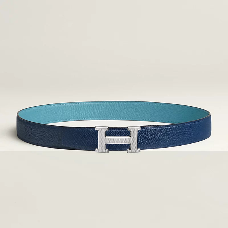 H Guillochee Belt Buckle & Reversible Leather Strap 32 MM