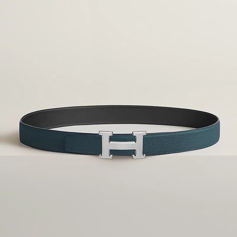 H Guillochee Belt Buckle & Reversible Leather Strap 32 MM