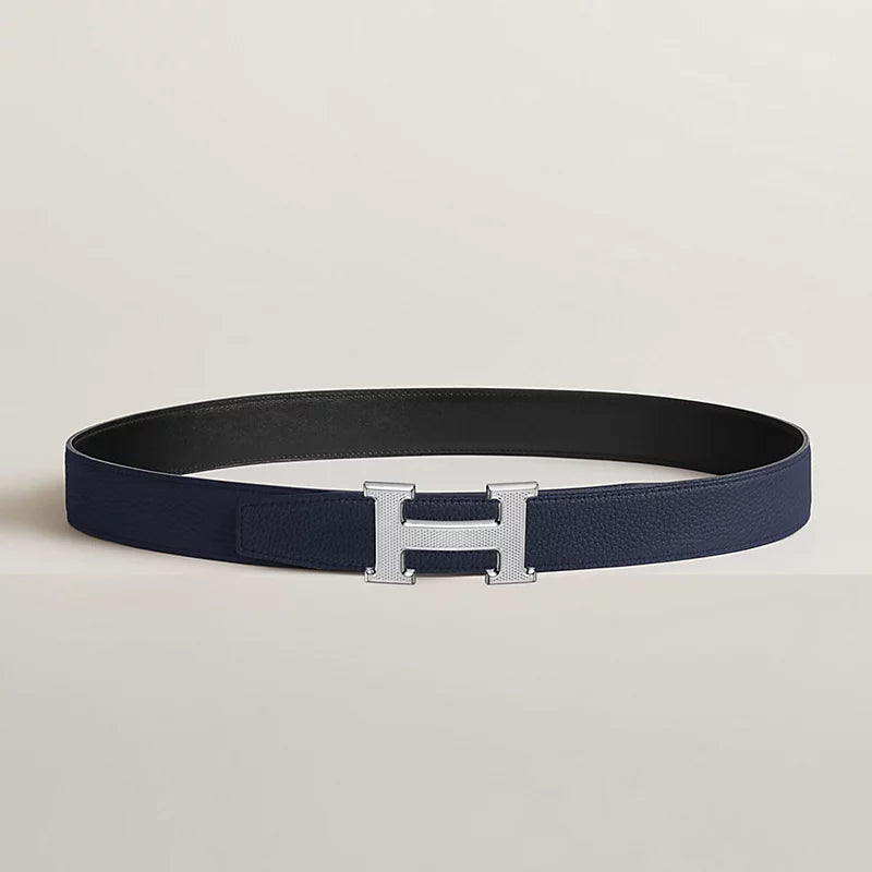 H Guillochee Belt Buckle & Reversible Leather Strap 32 MM
