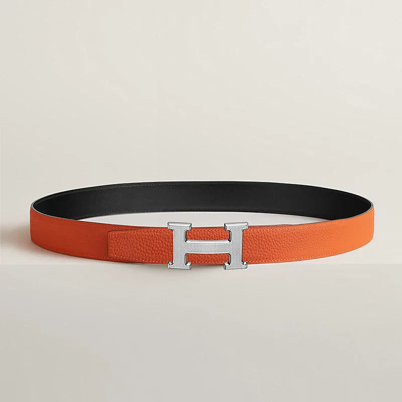H Guillochee Belt Buckle & Reversible Leather Strap 32 MM