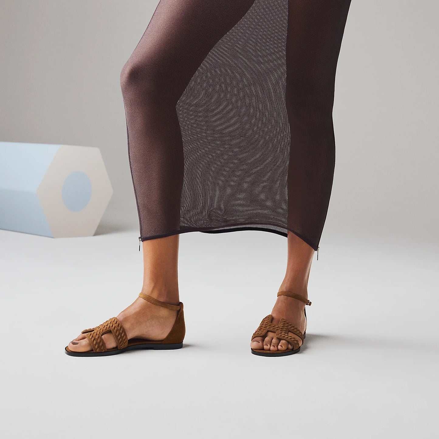 Brun Fumé & Rose Antique HERMES  Santorini Sandal