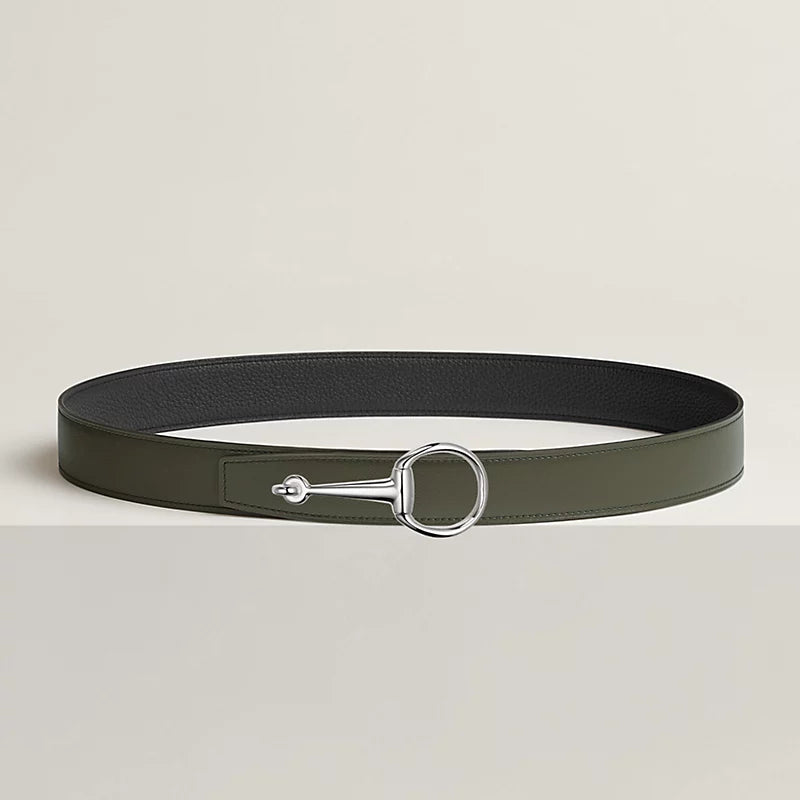 VERT-DE-GRIS / GOLD - NOIR / ÉBÈNE CASAQUE BELT BUCKLE & REVERSIBLE LEATHER STRAP 32 MM